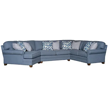Transitional Sectional with Tapered Block Feet and Sock Rolled Arms